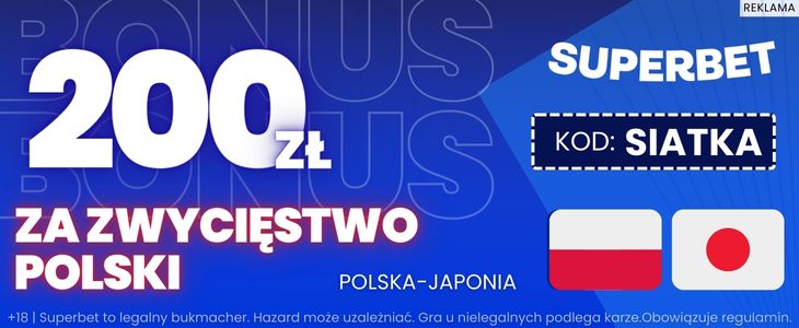 Polska – Japonia: bonus 200 zł za wytypowanie wygranej Polski