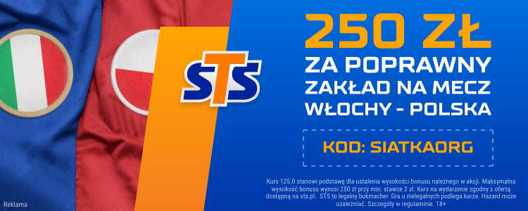 Bonus 250 zł za poprawny zakład na mecz Włochy - Polska